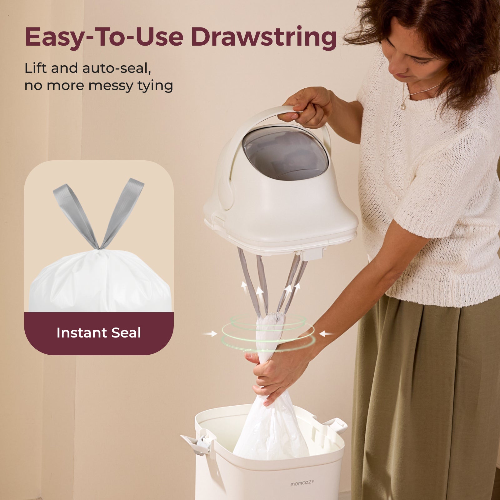 Momcozy Recharges pour poubelle à couches | Packs désodorisants et sacs poubelle à lien coulissant