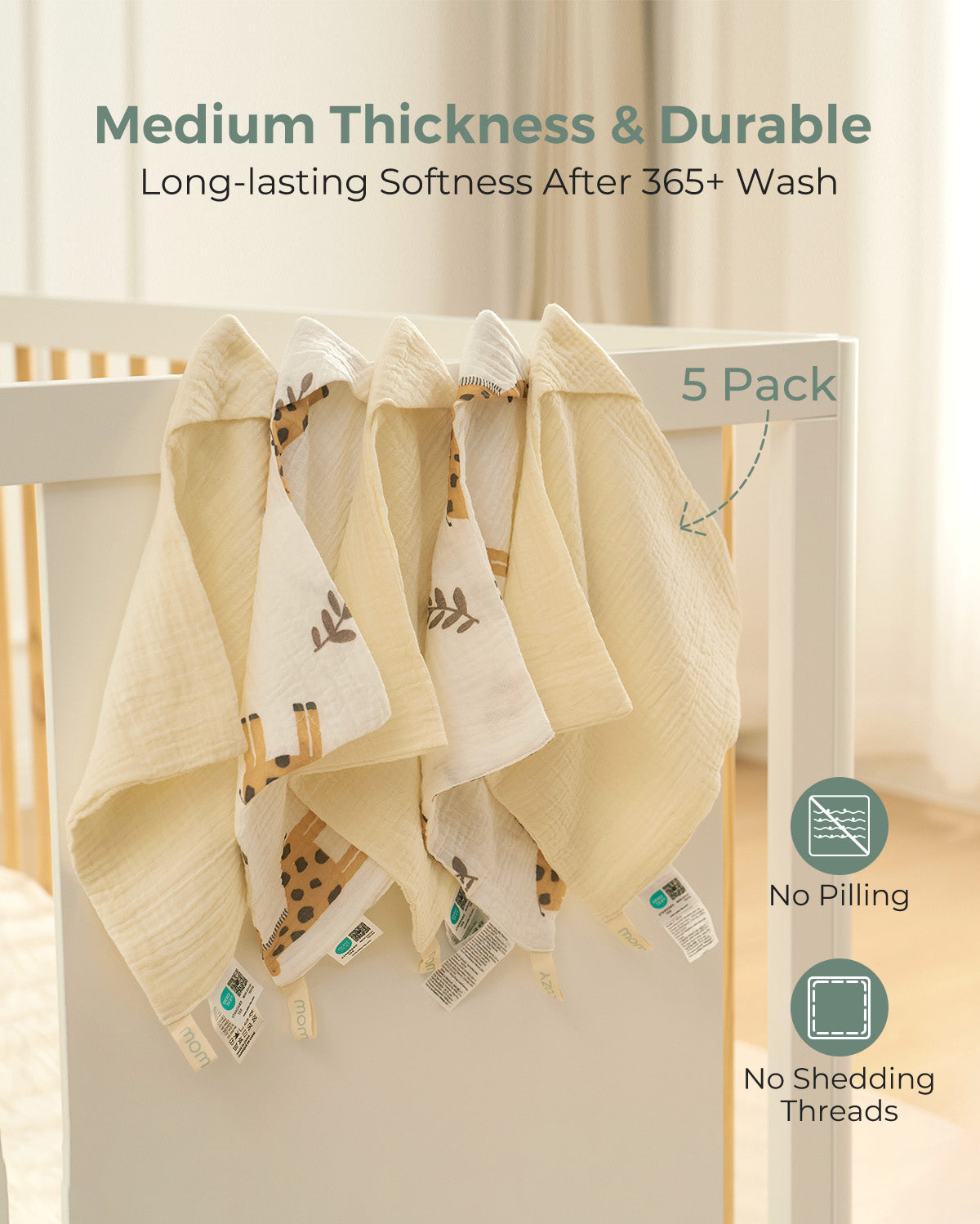 Momcozy Baby Washcloths – Soft 4-Layer Cotton, Gentle for Newborns