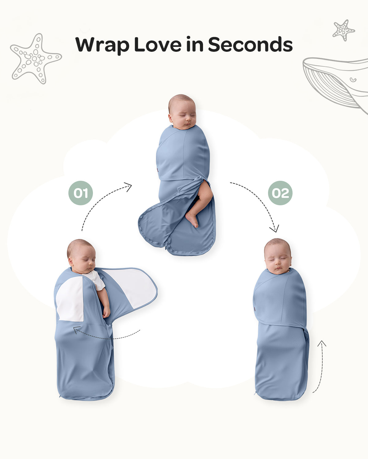 Baby Sleep Sack 1.5 TOG & Easy Swaddle Wrap For 0-3M Bundle
