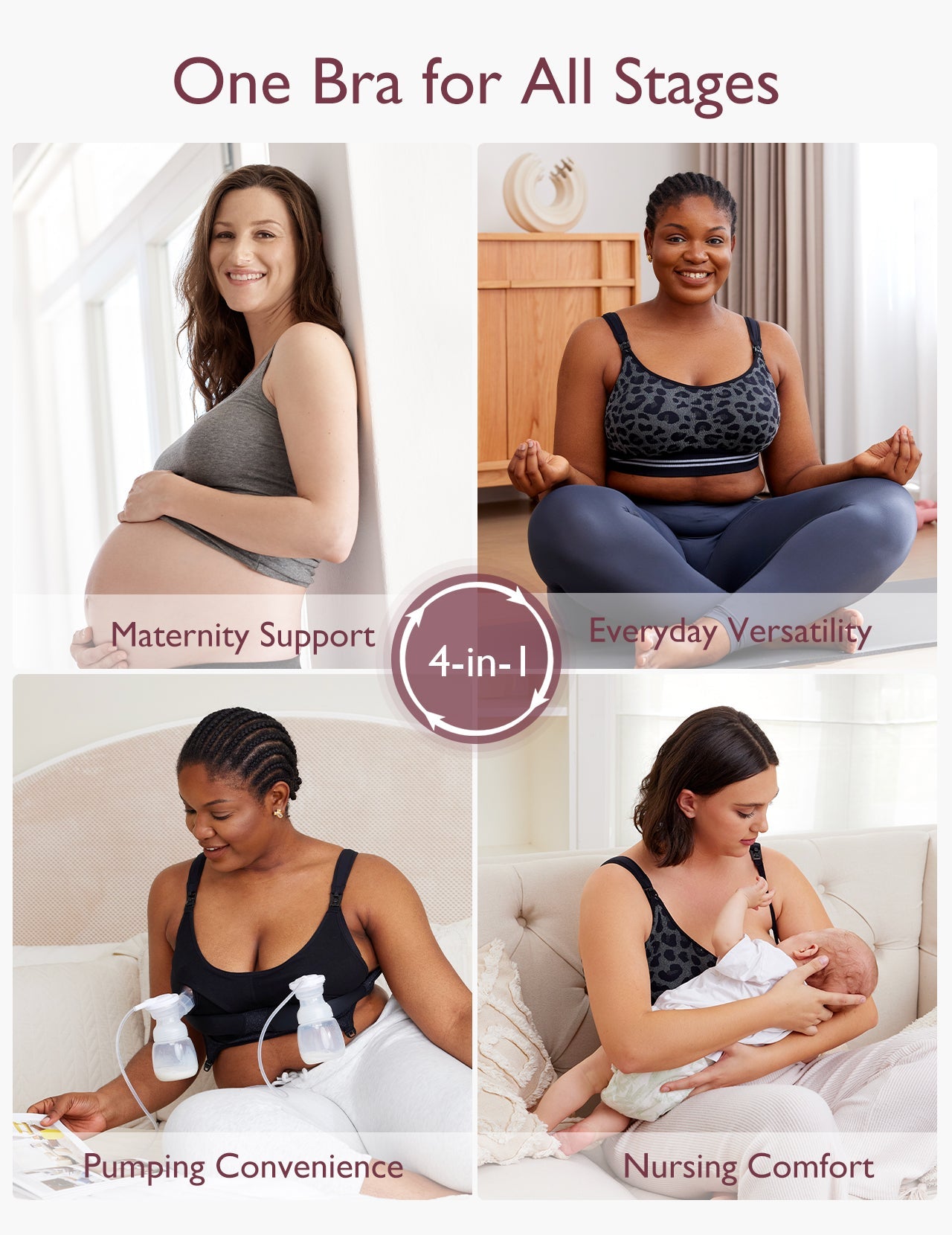 Soutien-gorge d’allaitement ultra doux et sans coutures YN21 & DEX – Lot 4-en-1, tissu extensible, mains libres pour pompe