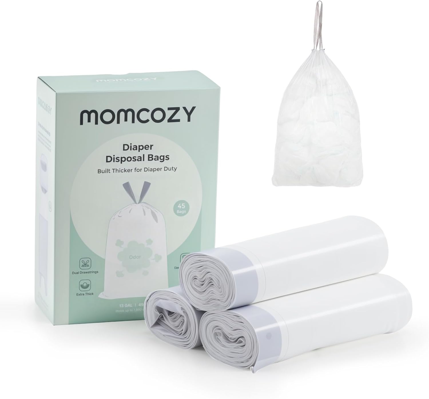 Momcozy Recharges pour poubelle à couches | Packs désodorisants et sacs poubelle à lien coulissant