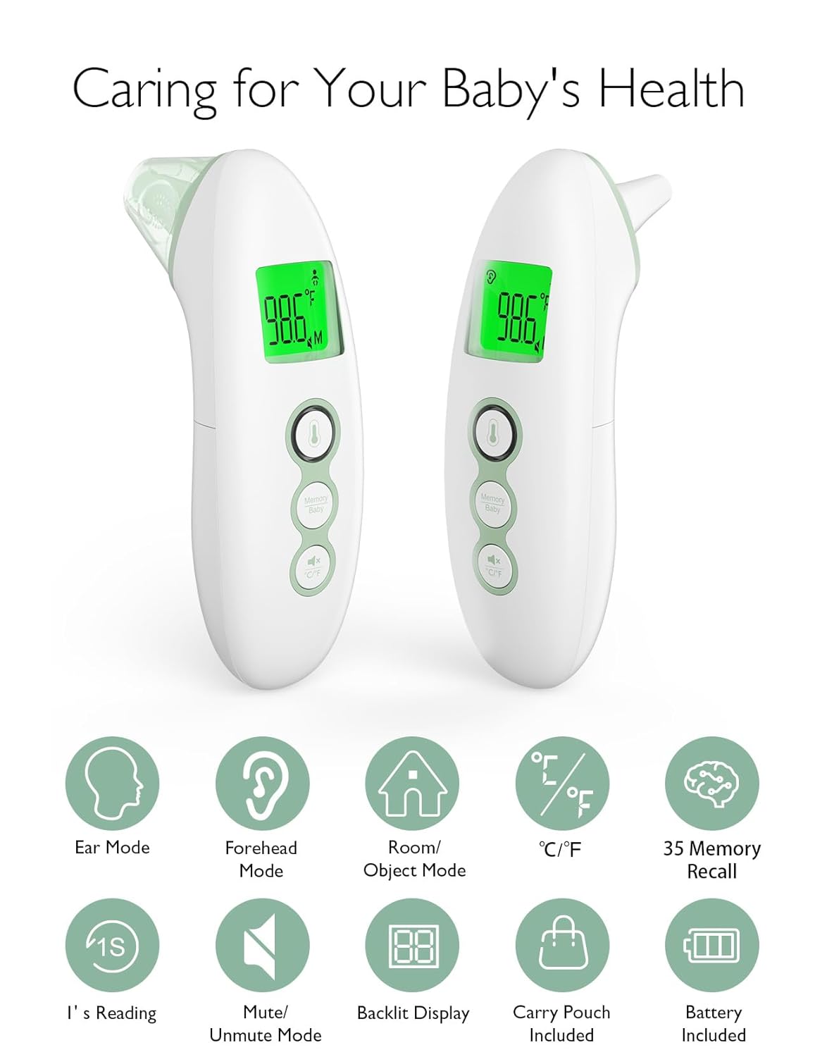 Thermomètre frontal et auriculaire sans contact Momcozy