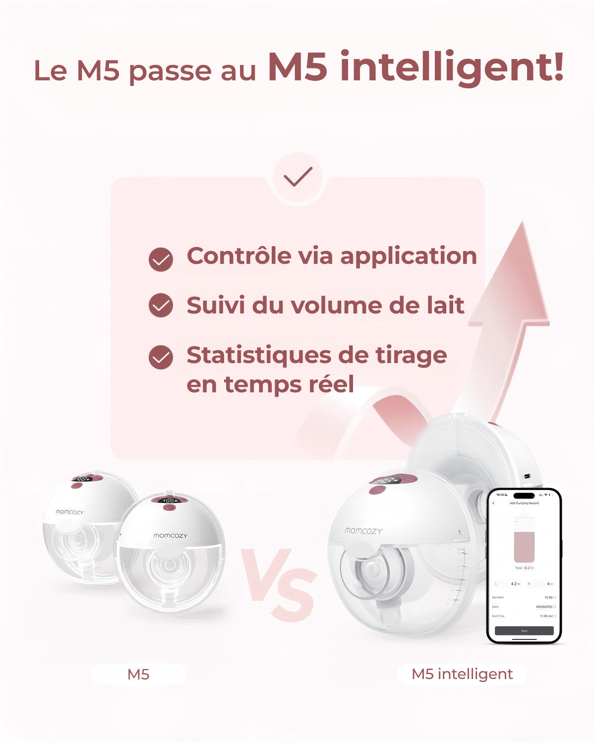 Tire-lait portable et connecté Momcozy M5 Smart - Amélioré avec contrôle via application