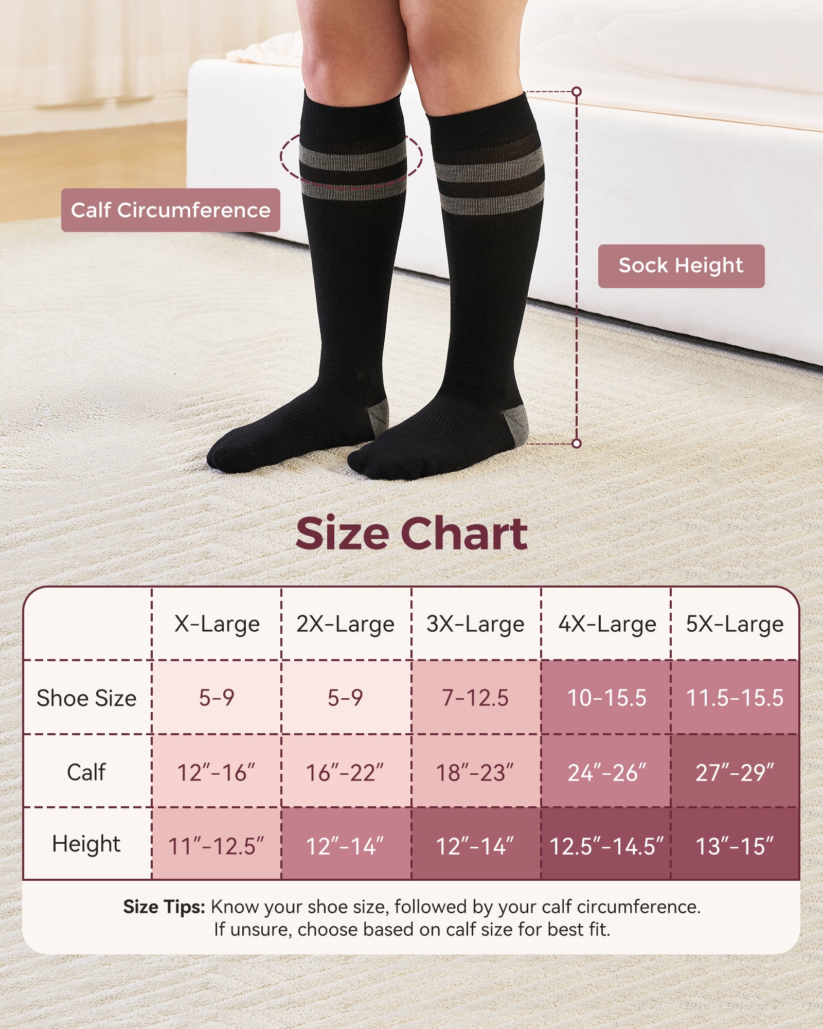 Chaussettes de compression Momcozy pour femmes – Mollet large