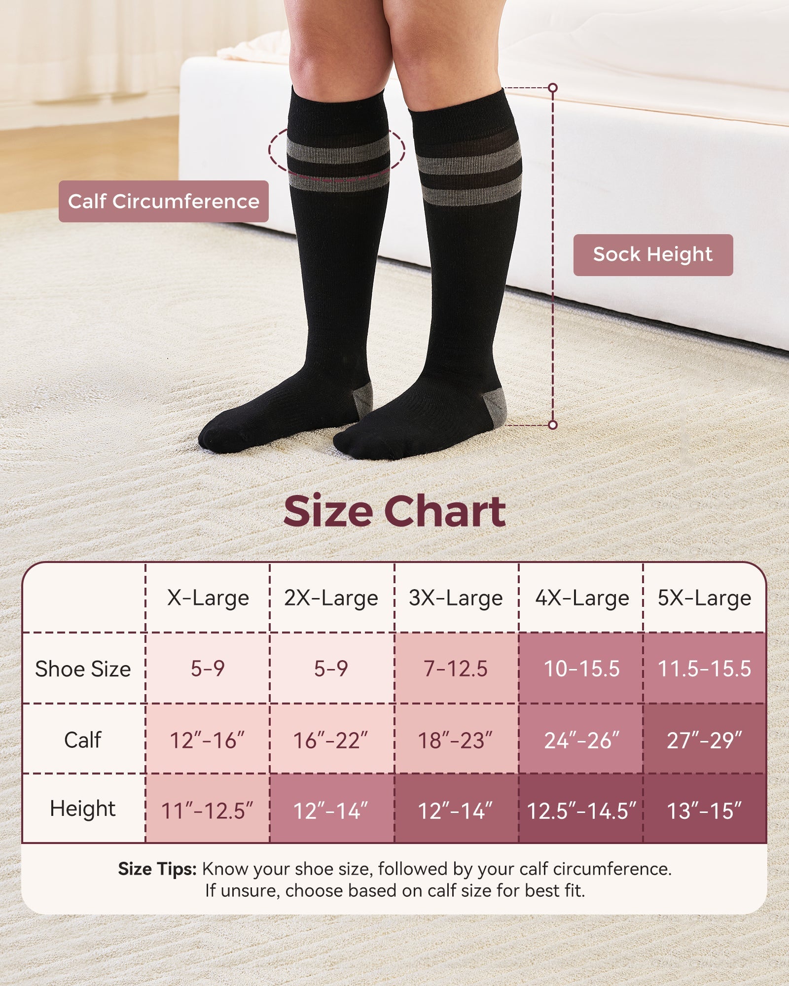 Chaussettes de compression Momcozy pour femmes – Mollet large