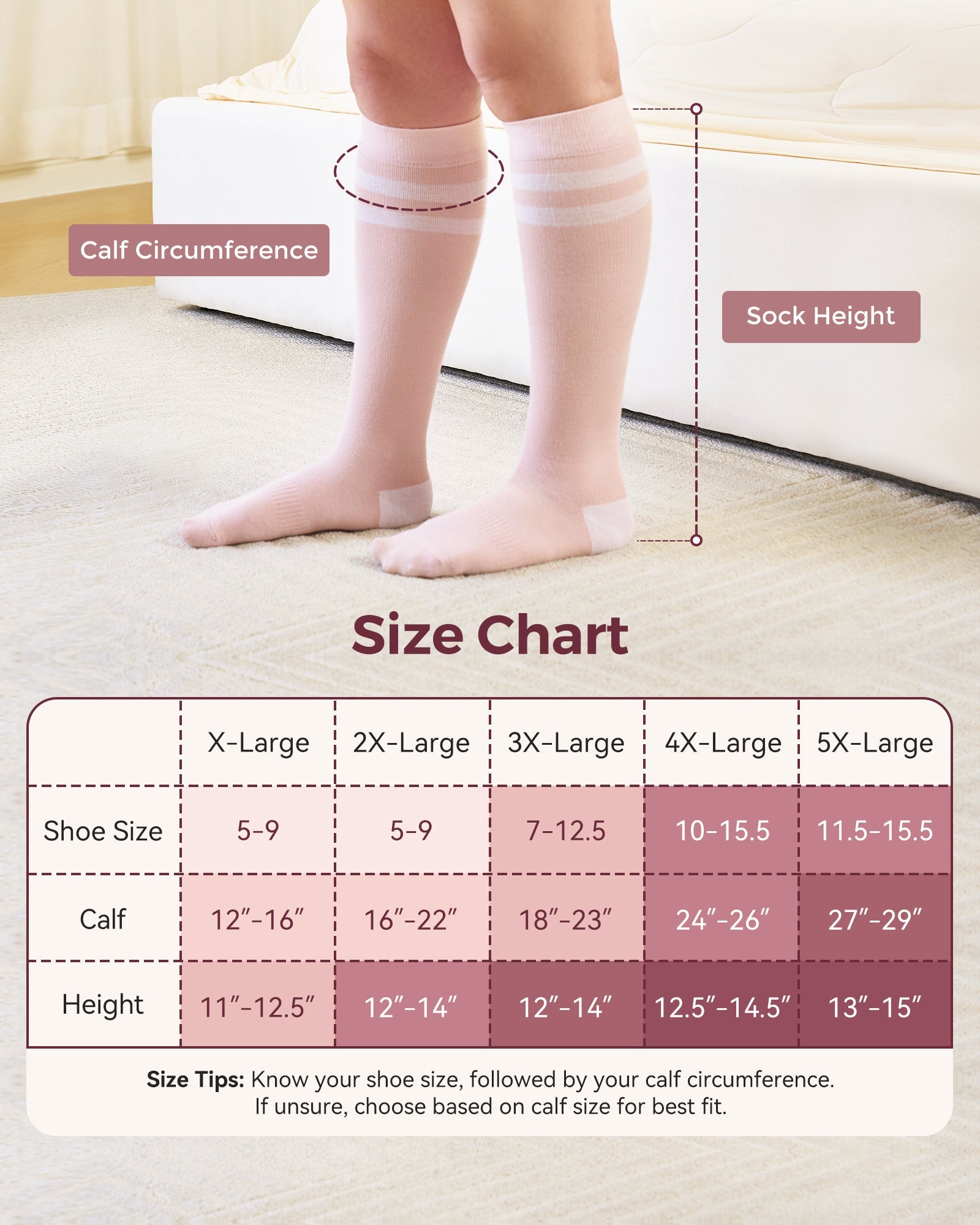 Chaussettes de compression Momcozy pour femmes – Mollet large