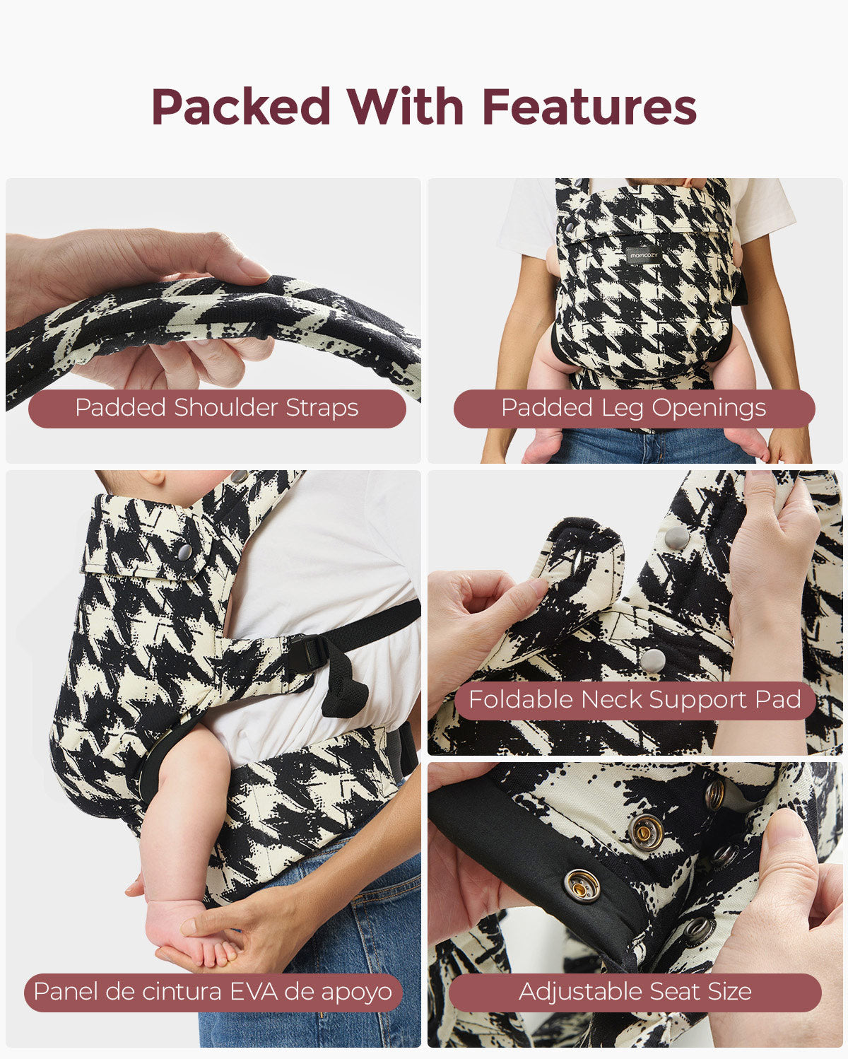 Porte-bébé Momcozy PureHug - Coton à motif pied-de-poule