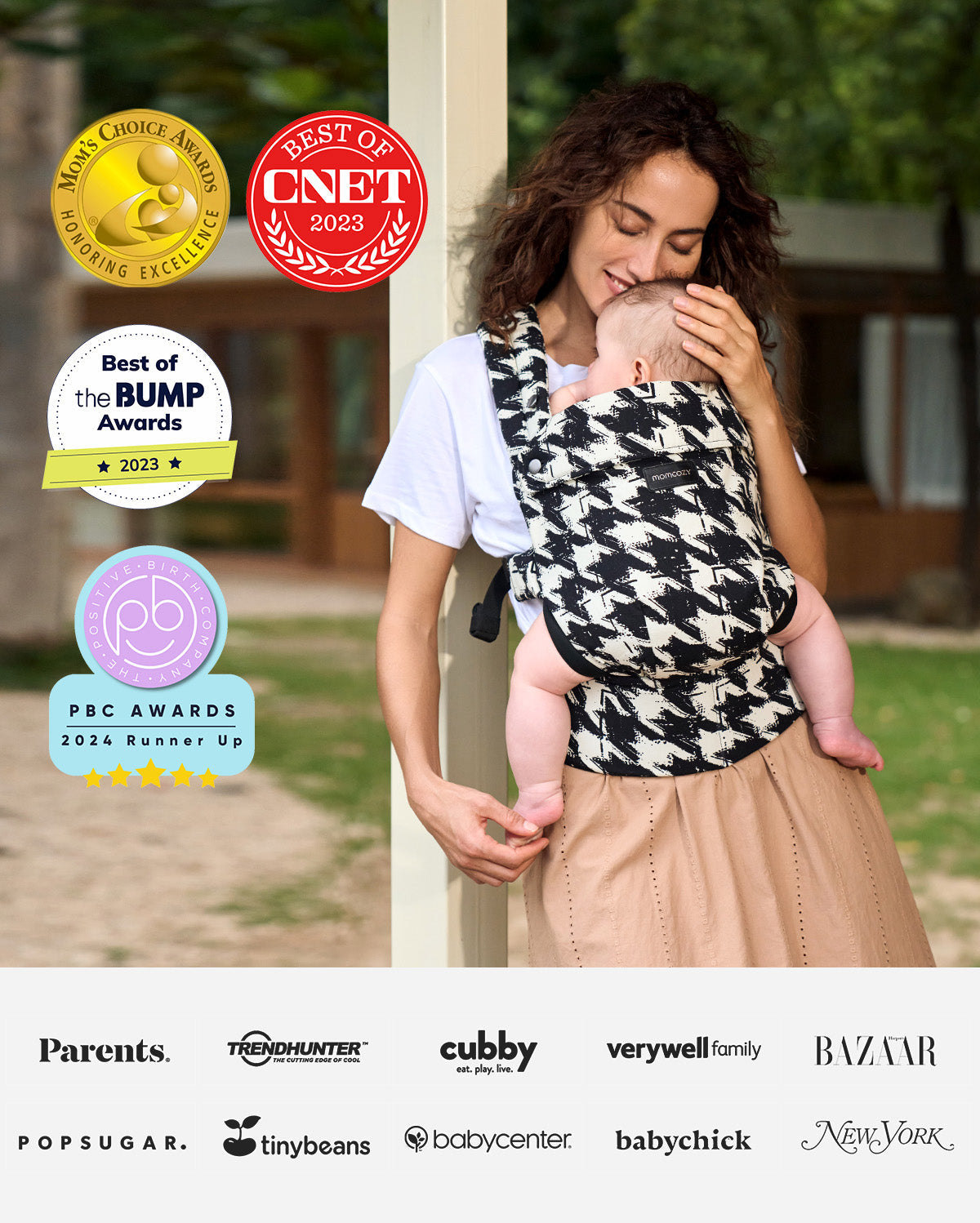 Porte-bébé Momcozy PureHug - Coton à motif pied-de-poule
