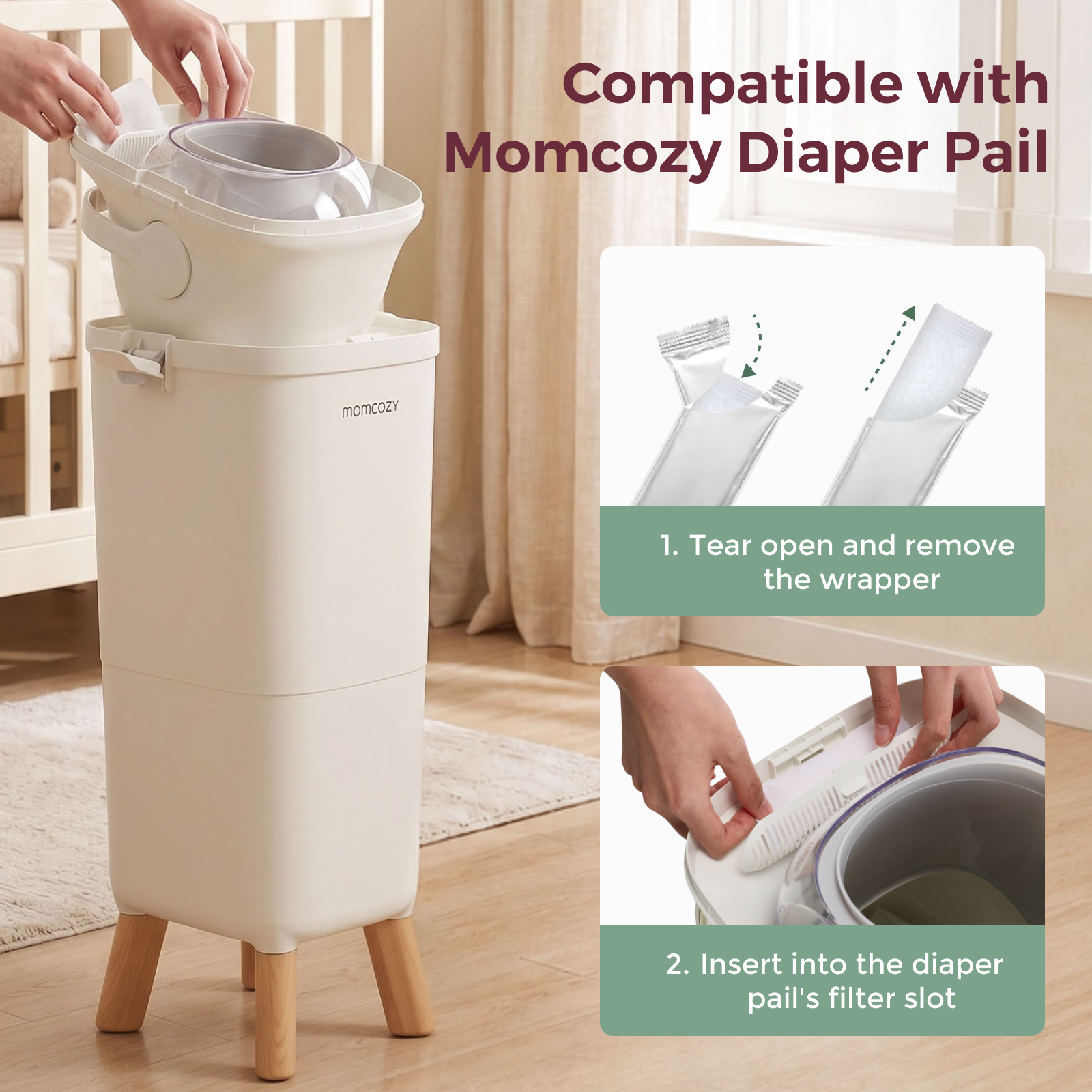 Momcozy Recharges pour poubelle à couches | Packs désodorisants et sacs poubelle à lien coulissant