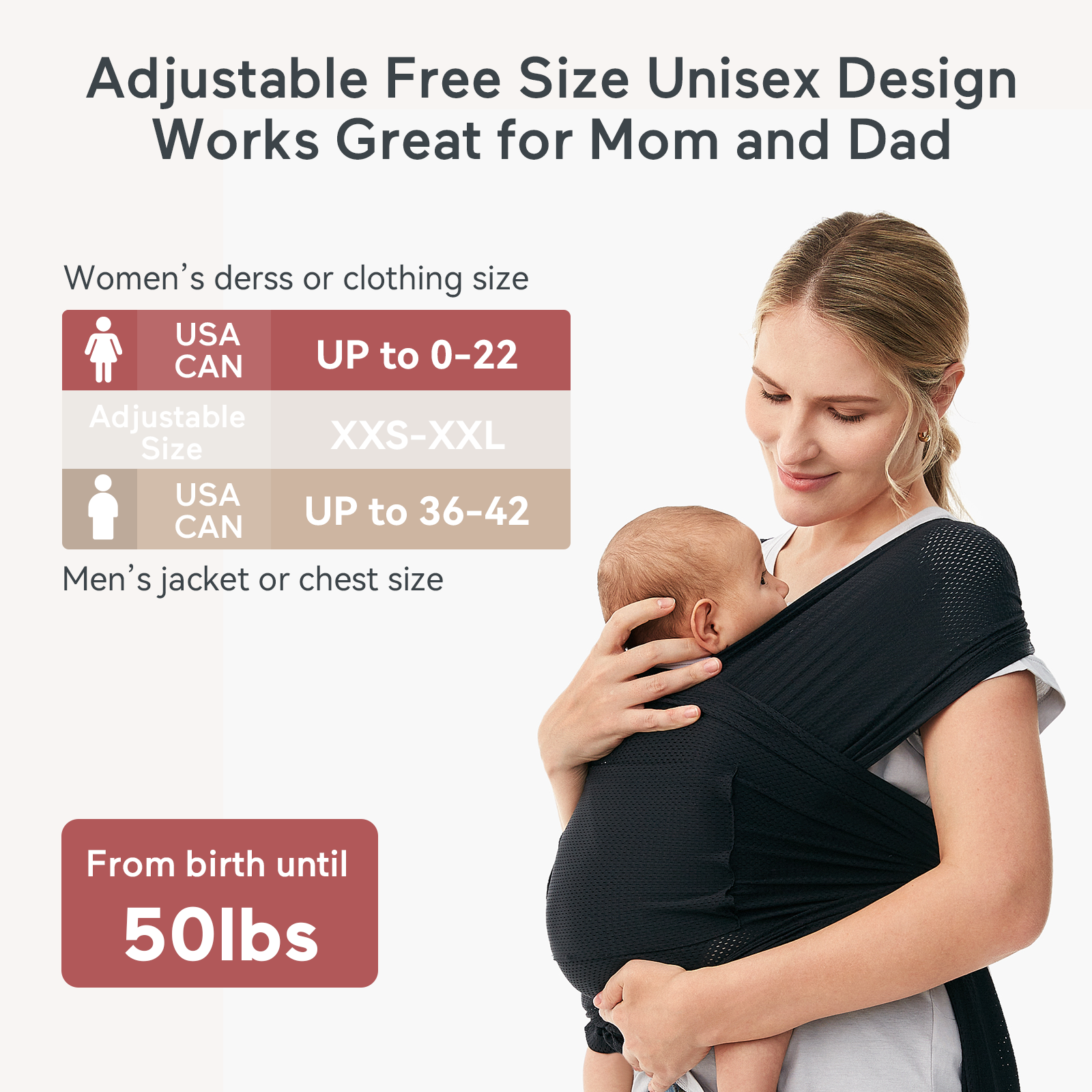 Easy to Wear Hands Free - Baby Wrap Carrier