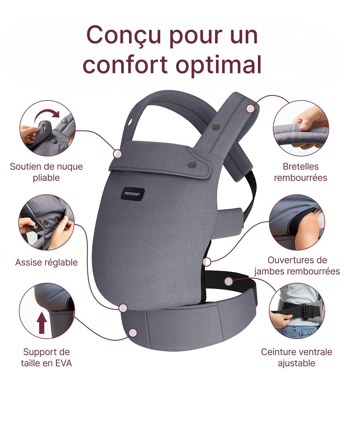 Porte-bébé Momcozy PureHug - Ergonomique, confortable & léger