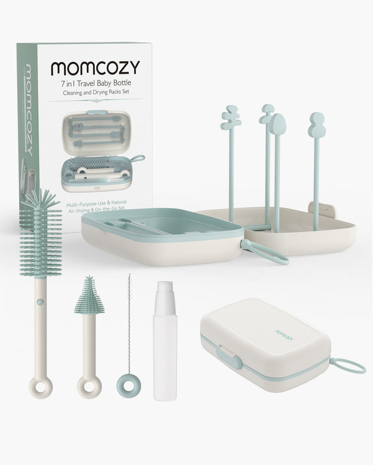 Translation missing: fr.Momcozy 7-in-1 travel baby bottle cleaning kit with accessories in teal and white